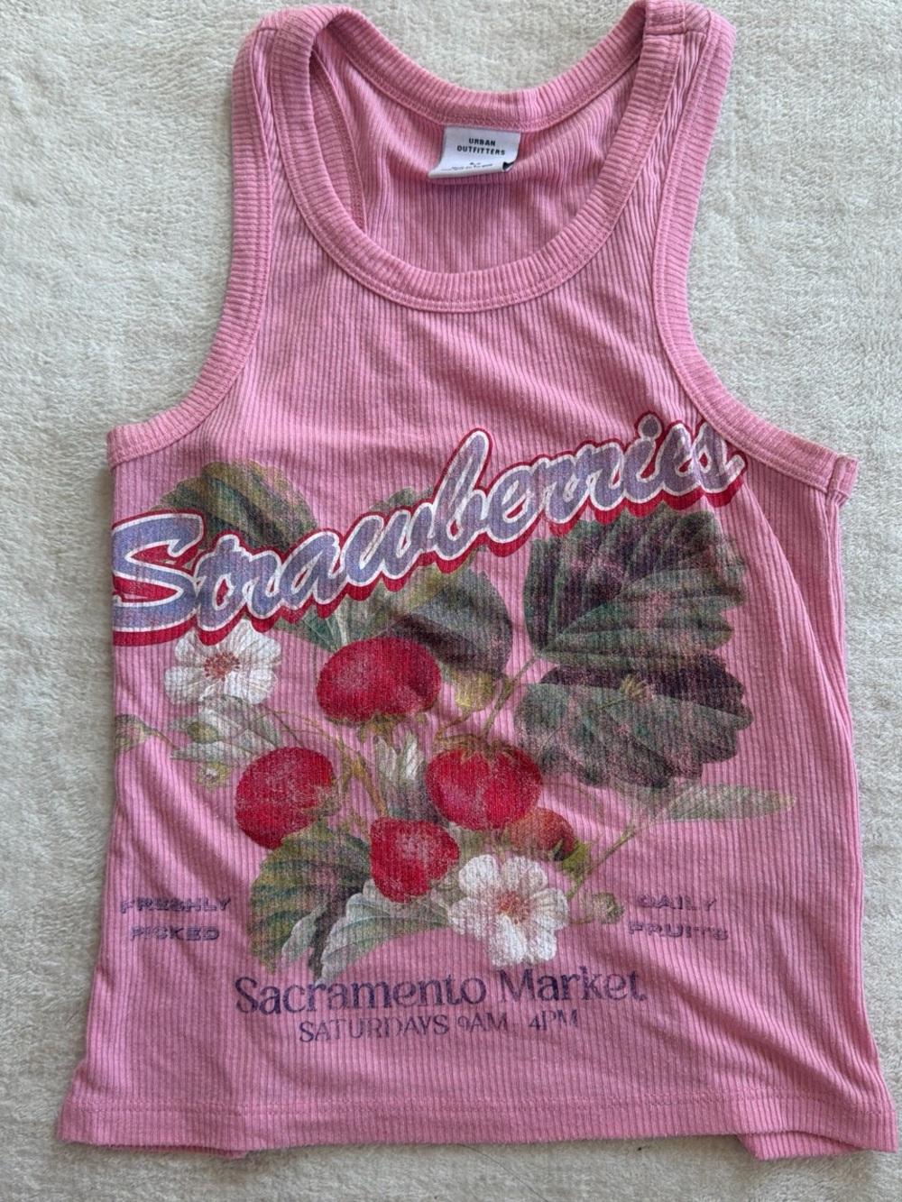 Urban Outfitters Pink Ribbed 'Strawberries' Graphic Tank Top - Kids
